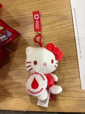 Sanrio Hello Kitty Red and White American Red Cross Plush Phone Charm